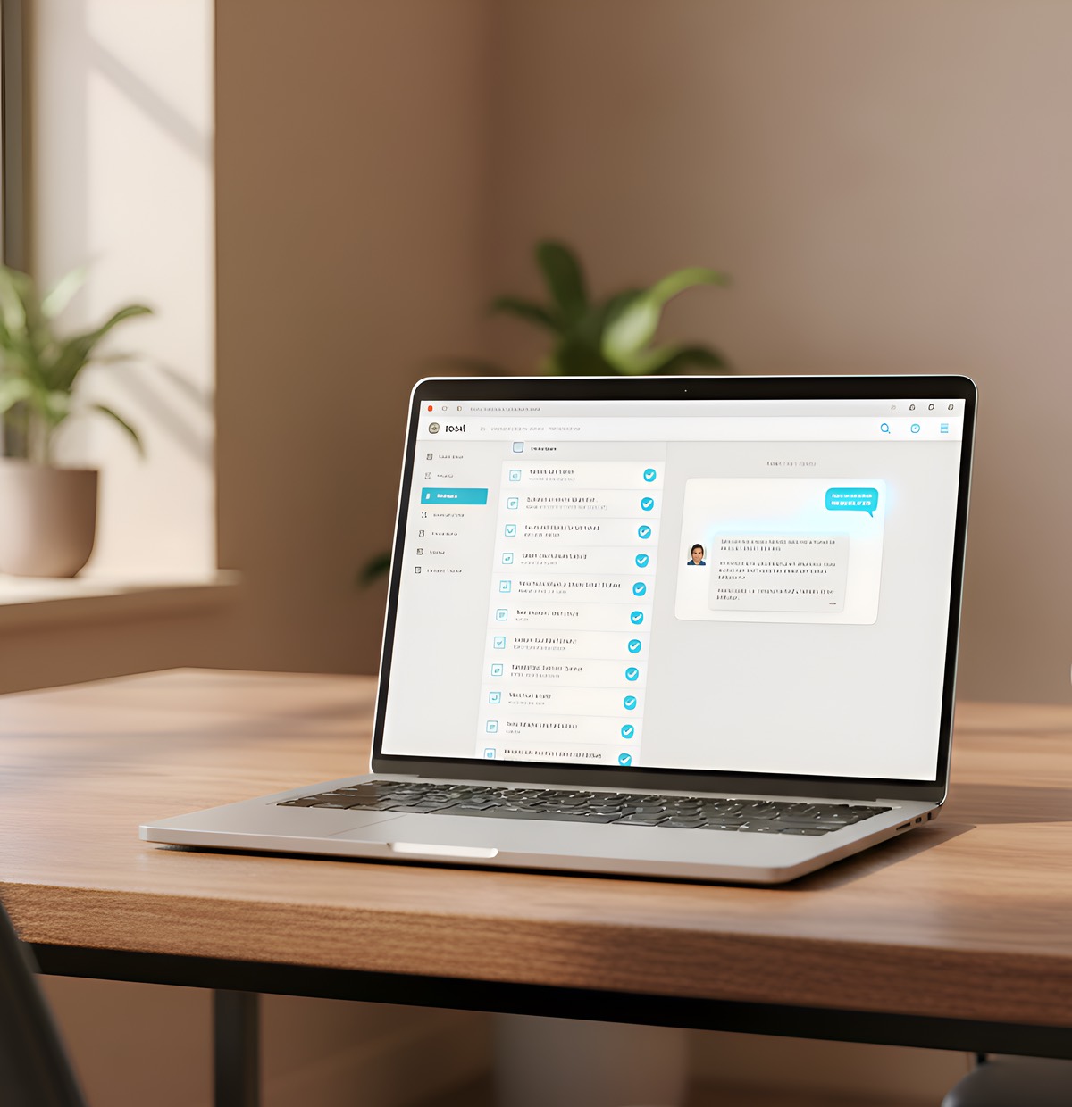 Laptop with an AI support bot answering enquiries
